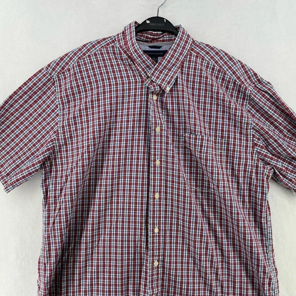 Tommy Hilfiger Button-Down Shirt Men's Sz XXL Red Blue Plaid Collared Pocket - Picture 6 of 10